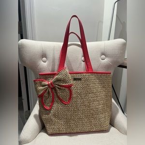 Fabulous Kate Spade raffia straw tote bag with bow $320 retail